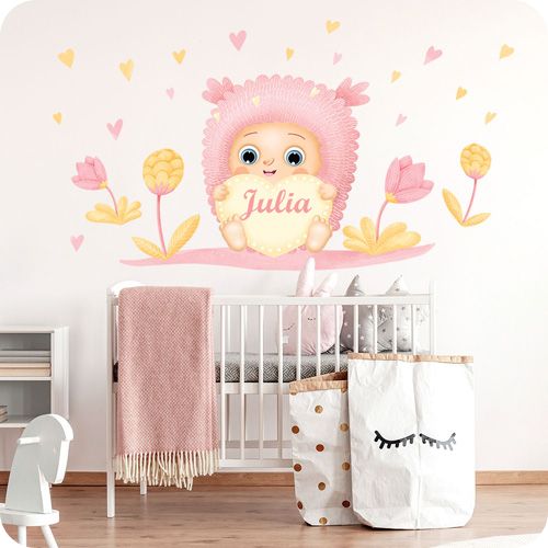 Wandsticker rosa Kuscheltier mit eigenem Namen