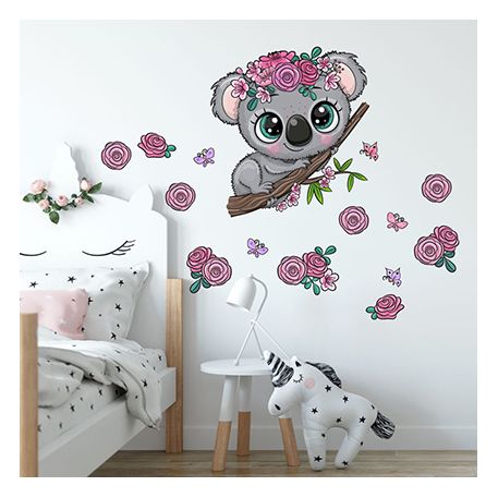 Koala mit Blumen und Schmetterlingen