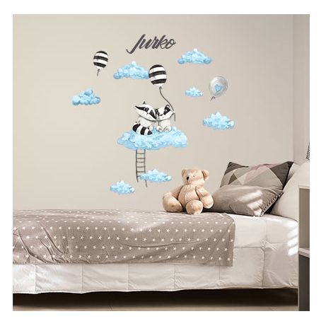 Wandtattoo Waschbären auf der Wolke, blau