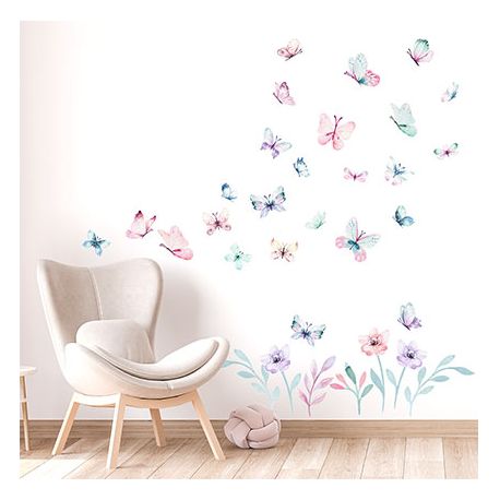 Wandtattoo Schmetterlinge und Blumen
