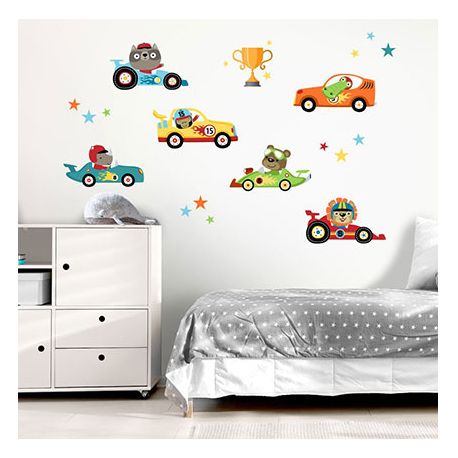 Wandtattoo bunte Rennautos