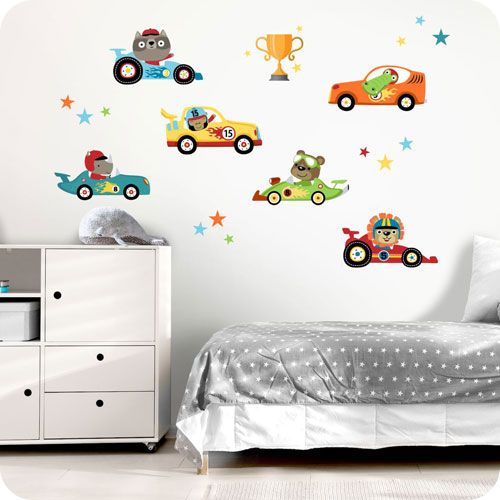 Wandtattoo bunte Rennautos