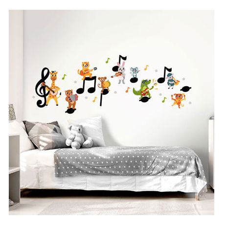 Wandtattoo Musiknoten mit Tieren, schwarz