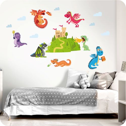 Wandtattoo Drachen und Burg