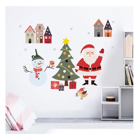 Wandtattoo Weihnachtsmann mit Schneemann