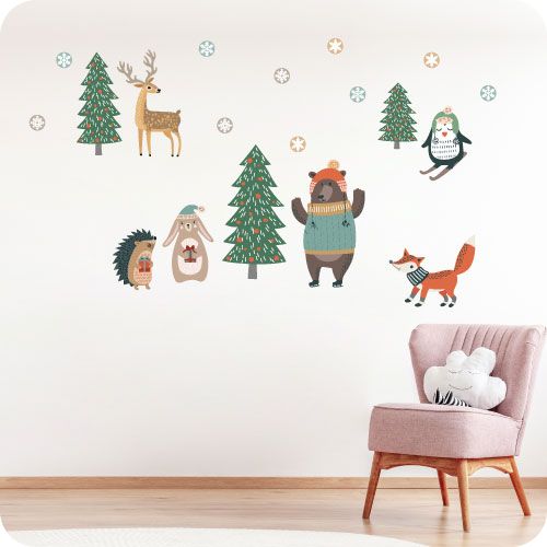 Wandtattoo Weihnachtstiere im Wald