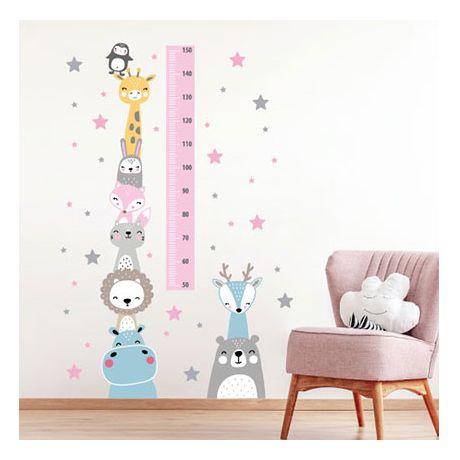 Wandtattoo Messlatte Tiere, rosa