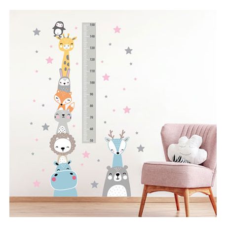 Wandtattoo Messlatte Tiere, grau
