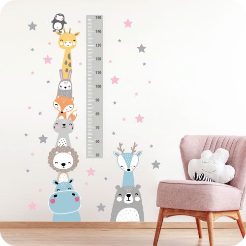 Wandtattoo Messlatte Tiere, grau