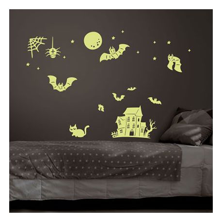 Wandtattoo Fledermaus und Sterne, nachtleuchtend